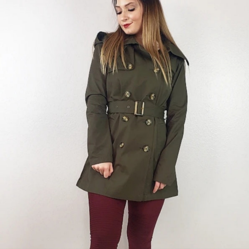 Zenana Outfitters Olive Green Double-Breasted Trench Coat